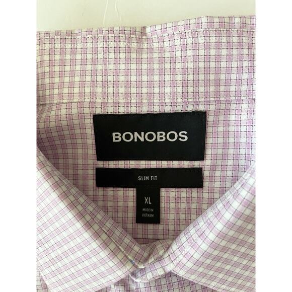 Bonobos Slim Fit Stretch Shirt Men XL Purple Check Lightweight Business Casual - Picture 4 of 9